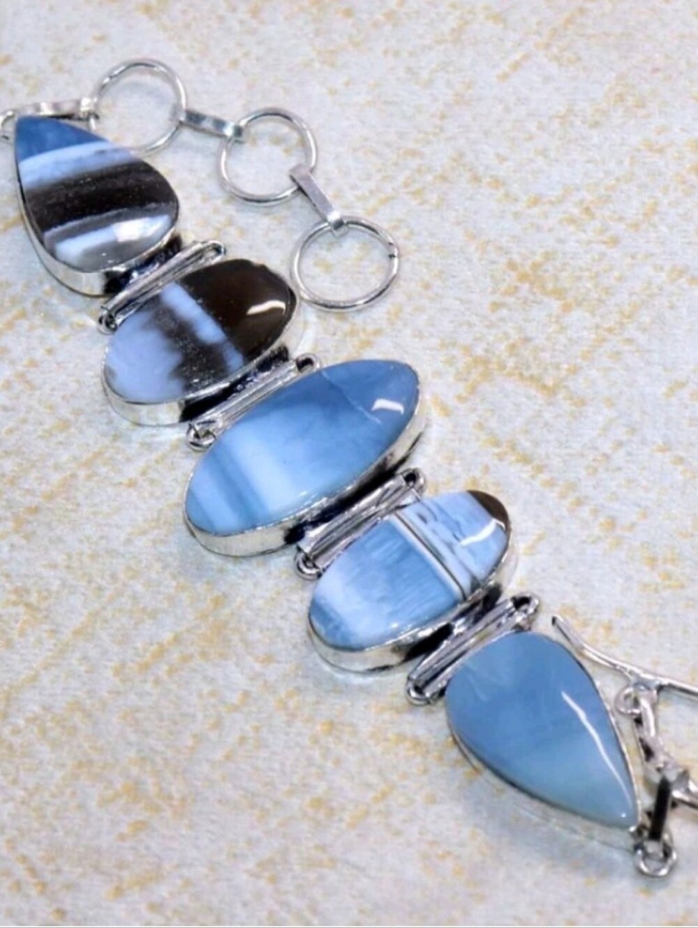 Owyhee Blue Opal Gemstone Jewelry 925 Sterling Silver Handmade Toggle Bracelet